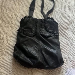 Lucky brand leather tote with ruffles